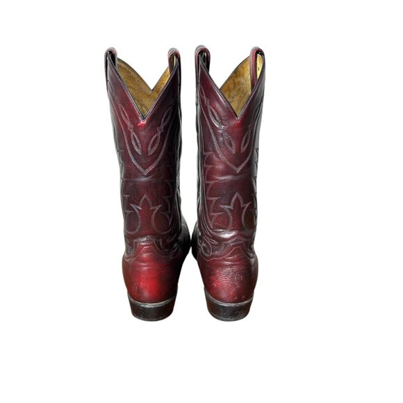 Vintage Tony Lama cowboy boots in dark cherry leather with flame stitching Made - Picture 3 of 9